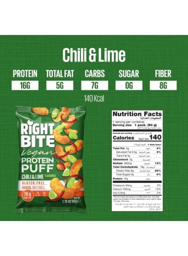 Food Factor Right Bite Vegan Protein Puff, Gluten Free, Baked Not Fried 16g Protein 50g (PACK OF 4, CHILLI & LIME) - Image 3