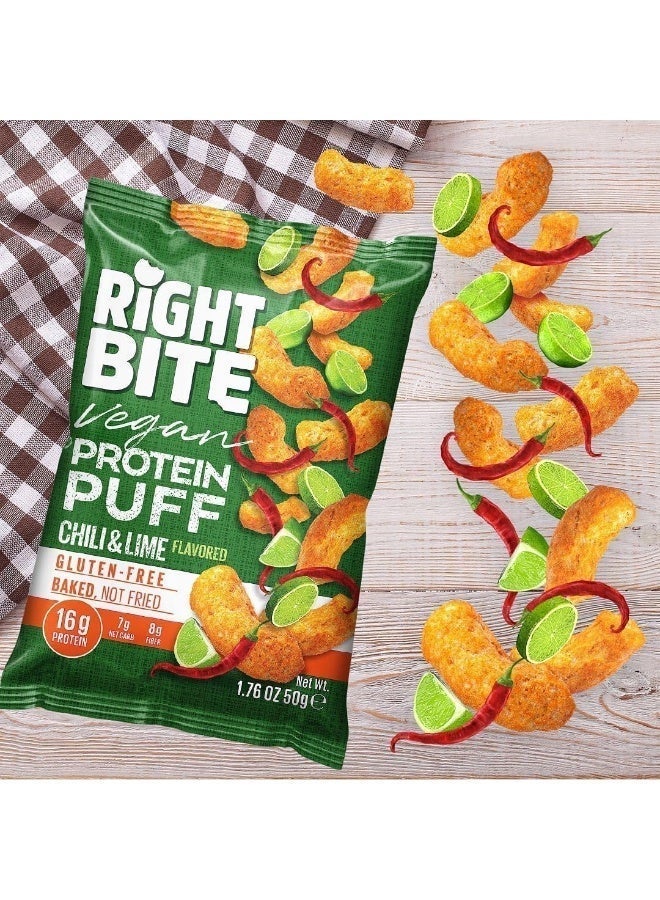 Food Factor Right Bite Vegan Protein Puff, Gluten Free, Baked Not Fried 16g Protein 50g (PACK OF 4, CHILLI & LIME) - Image 4