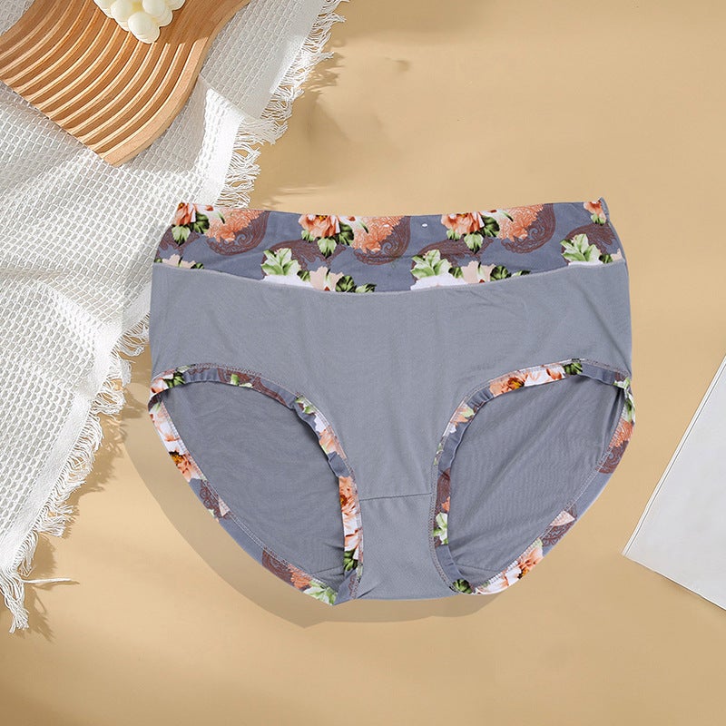 Large Size Women'S Pure Cotton Crotch High Waist Large Size Solid Color Printed Floral Aunt Beautiful Buttocks - Image 1
