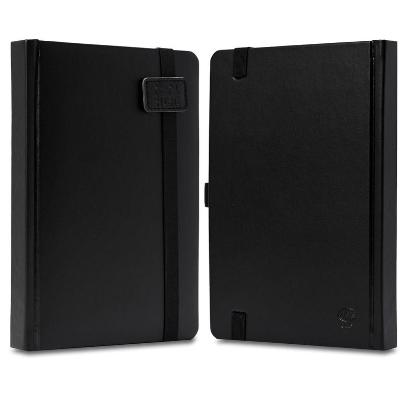 FIS 2026 A5 Diary, 148x210mm, 1 Side Padded Italian PU Cover, Round Corners, Elastic Band with Sliding Tag, Inside Pockets, Arabic/English, 70gsm Italian Ivory Paper, Black Cover - FSDI84AE26BK - Image 2