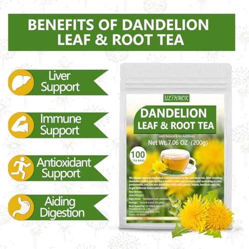 ULTHMOK Premium Dandelion Leaf & Root Tea,100 Tea Bags/7.06Oz,for Liver & Kidney Health,Roasted Detox Herbal Tea. Support Digestion & Boost Immune System, Caffeine Free. - Image 5