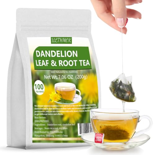 ULTHMOK Premium Dandelion Leaf & Root Tea,100 Tea Bags/7.06Oz,for Liver & Kidney Health,Roasted Detox Herbal Tea. Support Digestion & Boost Immune System, Caffeine Free. - Image 1