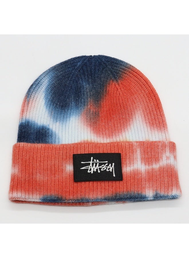 Stussy Red/Blue Tie-Dye Knit Beanie - Iconic Signature Design | Warm & Trendy Streetwear Essential