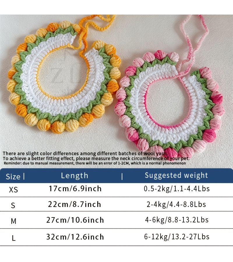 Easter Tulip Flower Pet Bandana For Cats and Small to Medium Dogs Original Yellow Gradient Available in Two Colors Hand Crocheted Adjustable Tie Design Comfortable Soft and Breathable Size M Fits Pets of All Ages Perfect for Holiday Photos - Image 2