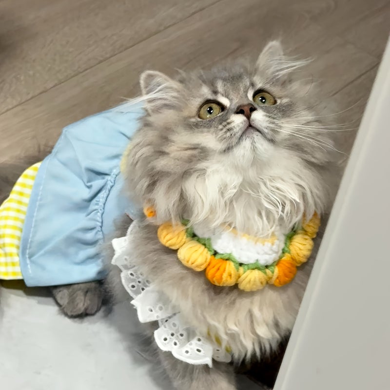 Easter Tulip Flower Pet Bandana For Cats and Small to Medium Dogs Original Yellow Gradient Available in Two Colors Hand Crocheted Adjustable Tie Design Comfortable Soft and Breathable Size M Fits Pets of All Ages Perfect for Holiday Photos - Image 5