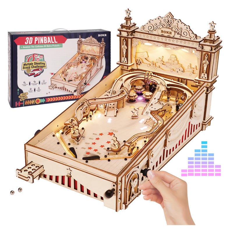 ROKR Miniature Pinball Machine-3D Wooden Puzzles for Adults-DIY Wood Model Kits for Adults-Toy Gifts for Ages 14 and Up - Image 1