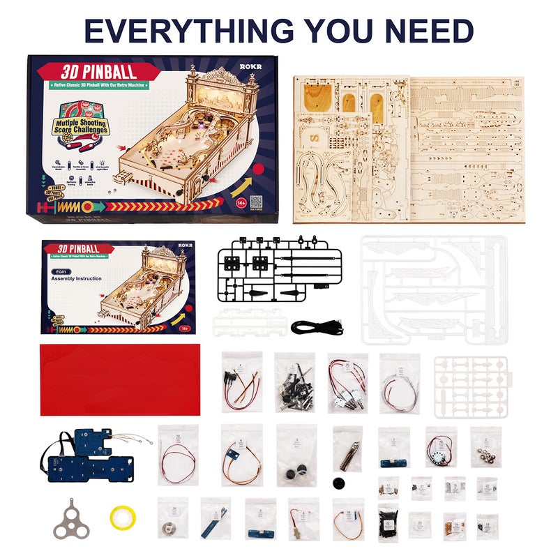 ROKR Miniature Pinball Machine-3D Wooden Puzzles for Adults-DIY Wood Model Kits for Adults-Toy Gifts for Ages 14 and Up - Image 5