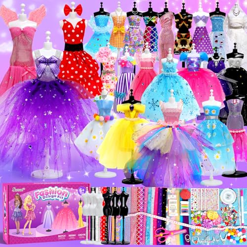 Sunrad 1500+ PCS Fashion Designer Kits for Girls with 6 Mannequins, DIY Arts & Crafts Sewing Kit for Kids Doll Clothes Making Toys, Birthday Gifts for Girls Age 6 7 8 9 10 11 12+ - Image 1