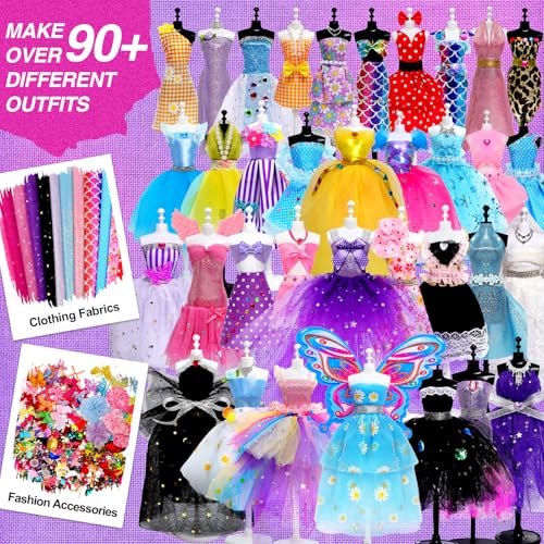 Sunrad 1500+ PCS Fashion Designer Kits for Girls with 6 Mannequins, DIY Arts & Crafts Sewing Kit for Kids Doll Clothes Making Toys, Birthday Gifts for Girls Age 6 7 8 9 10 11 12+ - Image 3