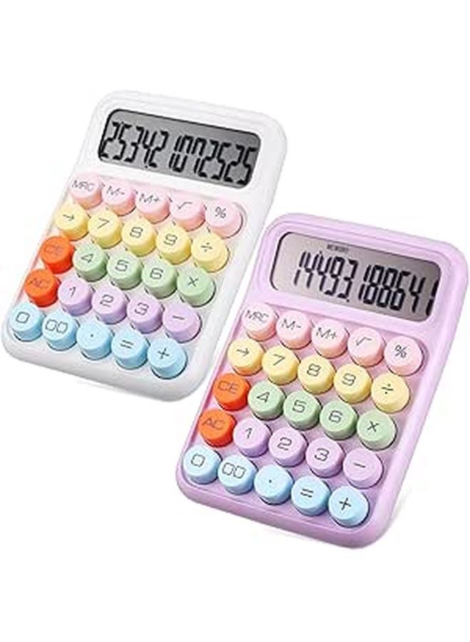 2 Pcs Aesthetic Mechanical Calculator Large LCD Display Portable Office Desk Moonlight Purple - Image 1