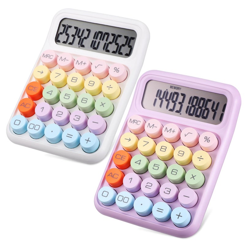 2 Pcs Aesthetic Mechanical Calculator Large LCD Display Portable Office Desk Moonlight Purple - Image 2