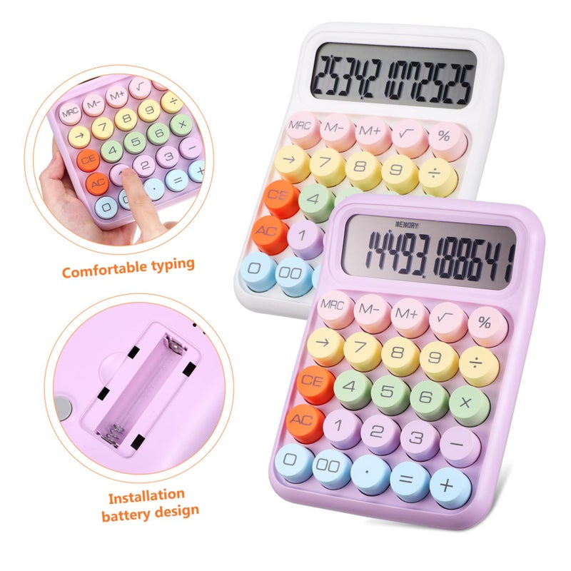 2 Pcs Aesthetic Mechanical Calculator Large LCD Display Portable Office Desk Moonlight Purple - Image 5
