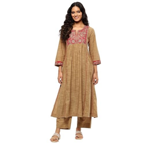 Biba Women's Khaki Cotton Gathered Suit Set_38 - Image 1