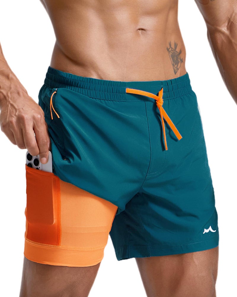 maamgic Men's Athletic Running Shorts with Liner Ultra Lightweight Workout Shorts 5" Quick Dry Gym Shorts with Zipper Pockets Peacock Blue Medium - Image 2