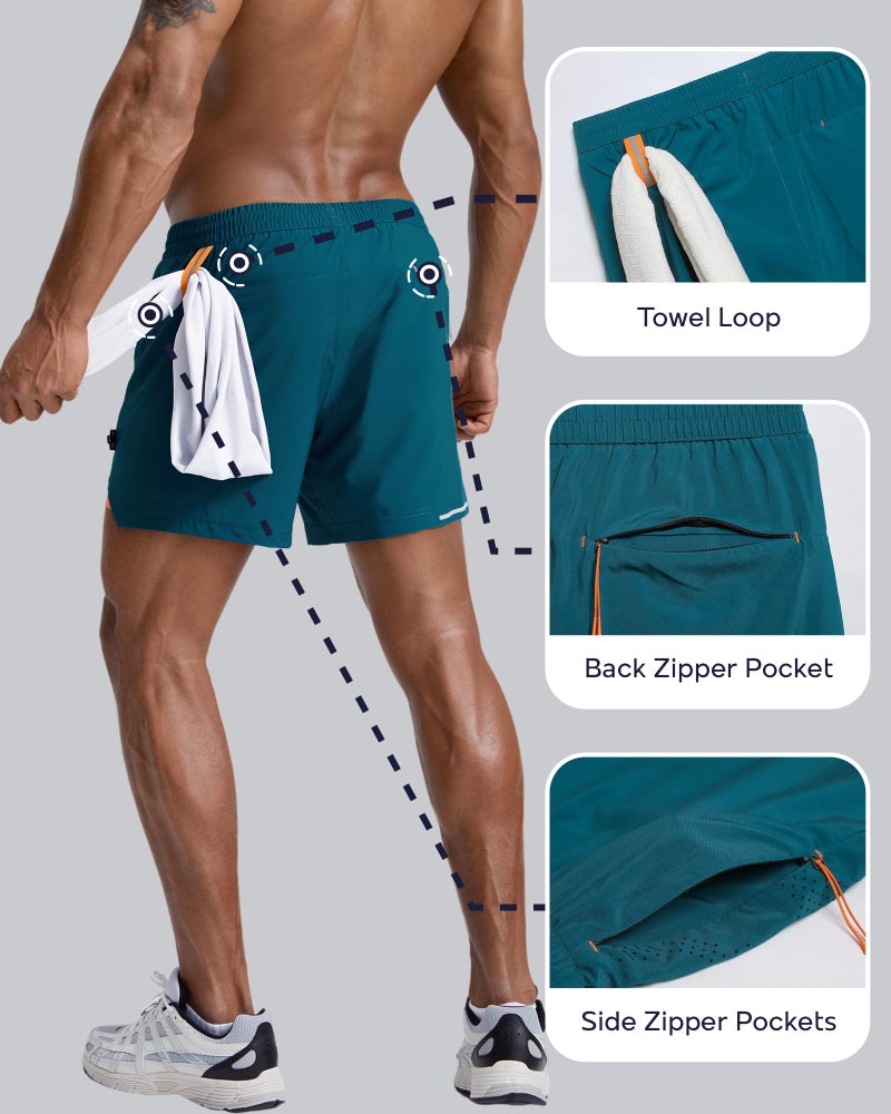 maamgic Men's Athletic Running Shorts with Liner Ultra Lightweight Workout Shorts 5" Quick Dry Gym Shorts with Zipper Pockets Peacock Blue Medium - Image 4
