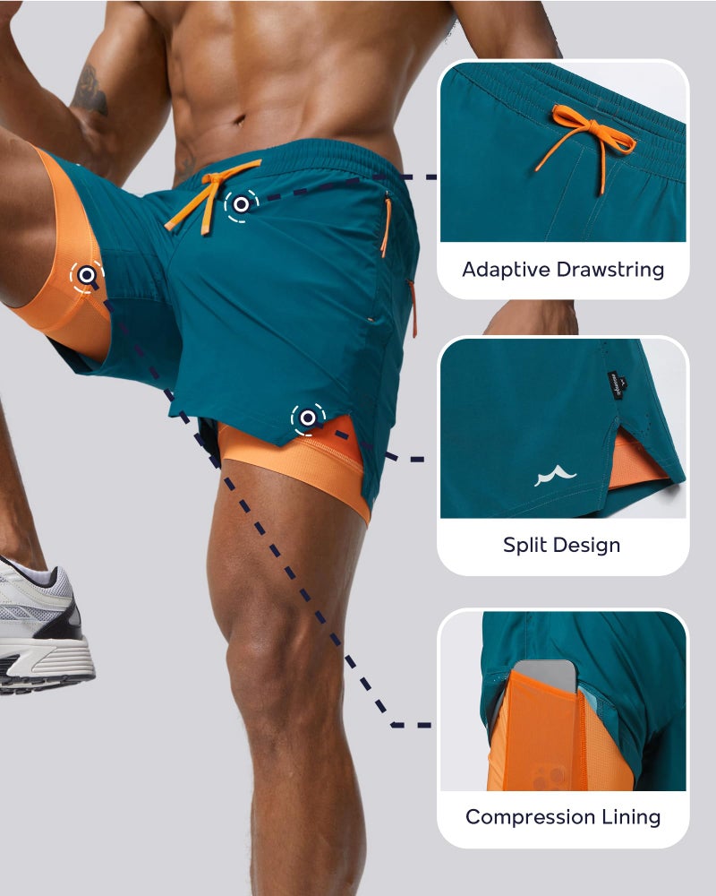 maamgic Men's Athletic Running Shorts with Liner Ultra Lightweight Workout Shorts 5" Quick Dry Gym Shorts with Zipper Pockets Peacock Blue Medium - Image 3