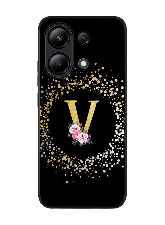 Stylizedd Rugged Black edge case for Xiaomi Redmi Note 13 4G, Slim fit Cover Custom Monogram Initial Letter Floral Pattern Alphabet - V ( Black ) - Image 1