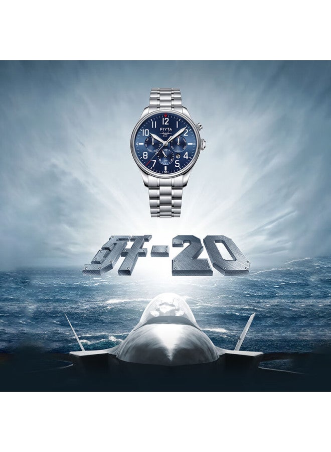 Fiyta Mach J-20 Special Commemorative Edition Men's Mechanical Watch With Blue Dial And Steel Strap, Holiday Gift - Image 2