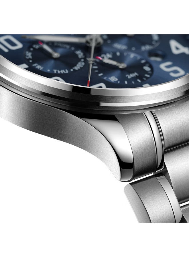 Fiyta Mach J-20 Special Commemorative Edition Men's Mechanical Watch With Blue Dial And Steel Strap, Holiday Gift - Image 4