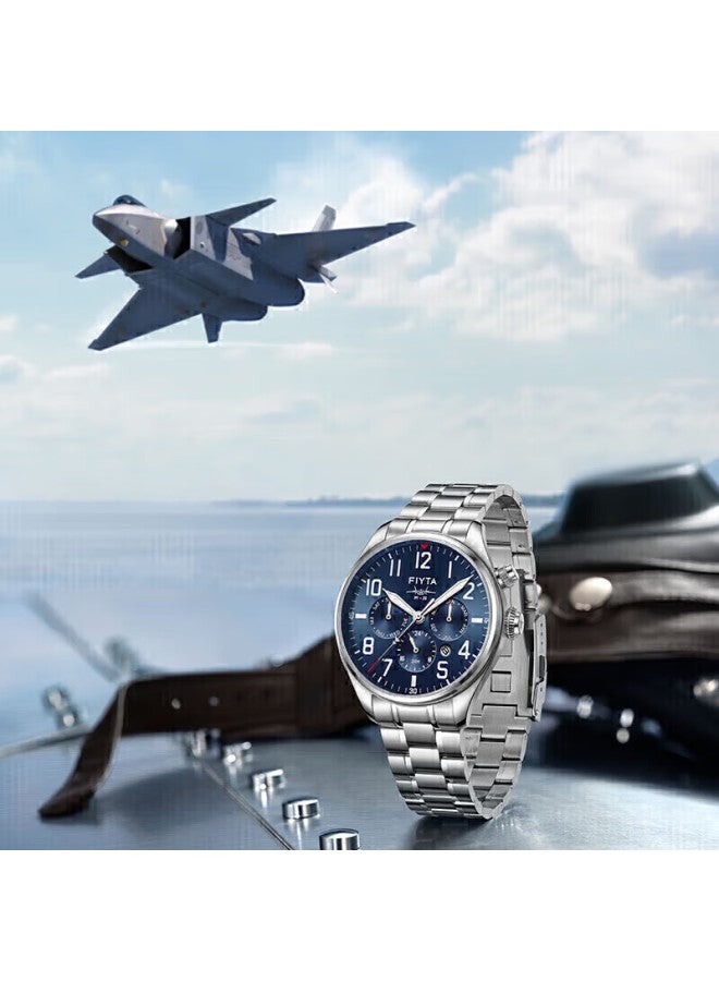 Fiyta Mach J-20 Special Commemorative Edition Men's Mechanical Watch With Blue Dial And Steel Strap, Holiday Gift - Image 3