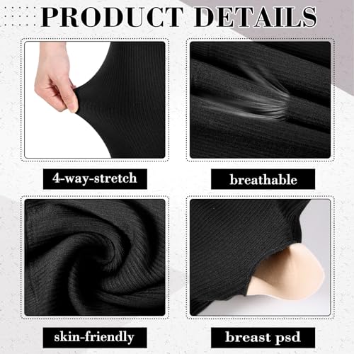 Floraltop طقم تمارين نسائي مكون من 4 قطع - طقم بيلاتس - حمالة صدر رياضية بياقة دائرية - شورتات - ليجنز - ملابس رياضية (أسود، كبير) - Image 4