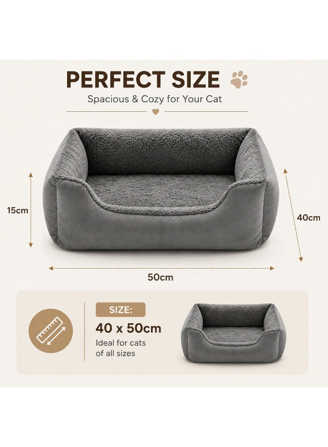 MAMATOONS Soft Cat Bed with Raised Sides, Soft Cozy Washable Pet Sofa Bed for Cats & Small Dogs, 50 x 40 cm Medium Size - Image 2