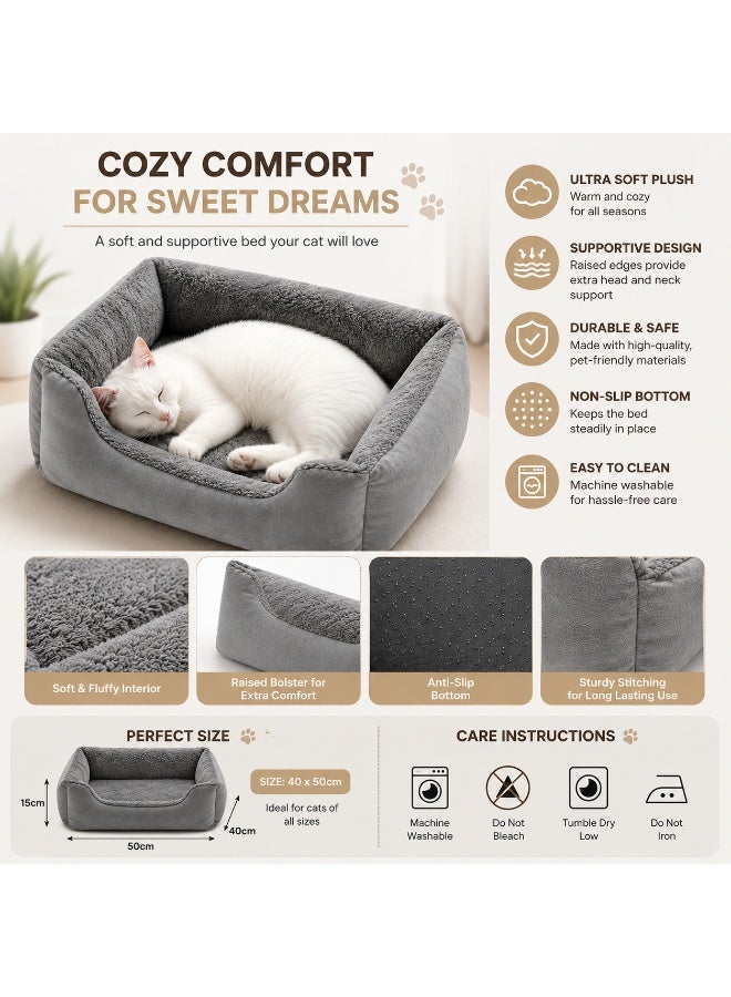 MAMATOONS Soft Cat Bed with Raised Sides, Soft Cozy Washable Pet Sofa Bed for Cats & Small Dogs, 50 x 40 cm Medium Size - Image 3