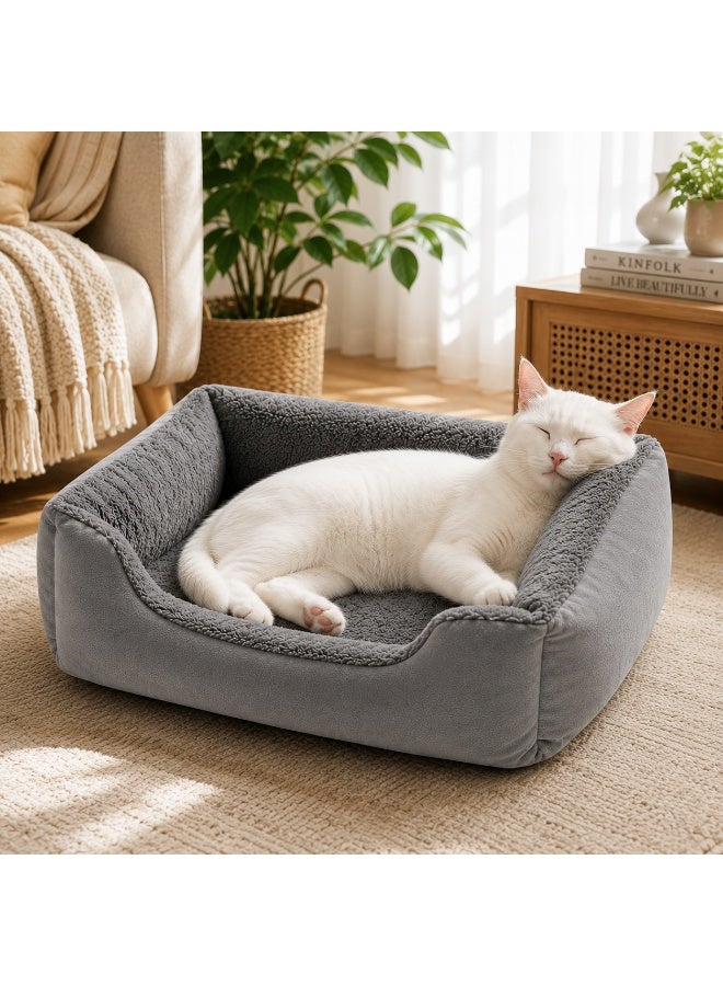 MAMATOONS Soft Cat Bed with Raised Sides, Soft Cozy Washable Pet Sofa Bed for Cats & Small Dogs, 50 x 40 cm Medium Size - Image 4