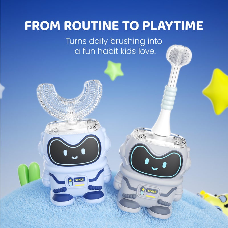 Well Before Kids U Shaped Electric Toothbrush with 5 Brush Heads, Ultrasonic, 5 Modes, IPX7 Waterproof Design (Spaceman, Blue Ages 2-7) - Image 3