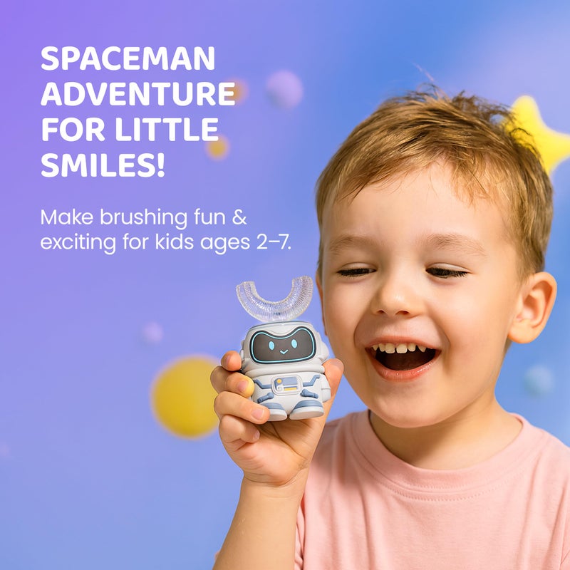 Well Before Kids U Shaped Electric Toothbrush with 5 Brush Heads, Ultrasonic, 5 Modes, IPX7 Waterproof Design (Spaceman, Blue Ages 2-7) - Image 2