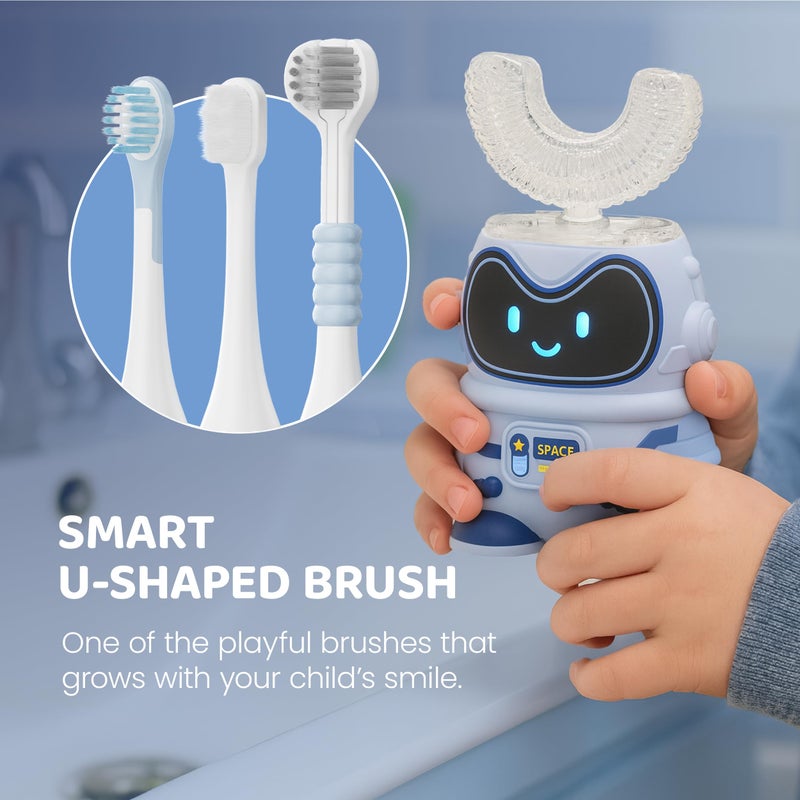 Well Before Kids U Shaped Electric Toothbrush with 5 Brush Heads, Ultrasonic, 5 Modes, IPX7 Waterproof Design (Spaceman, Blue Ages 2-7) - Image 5