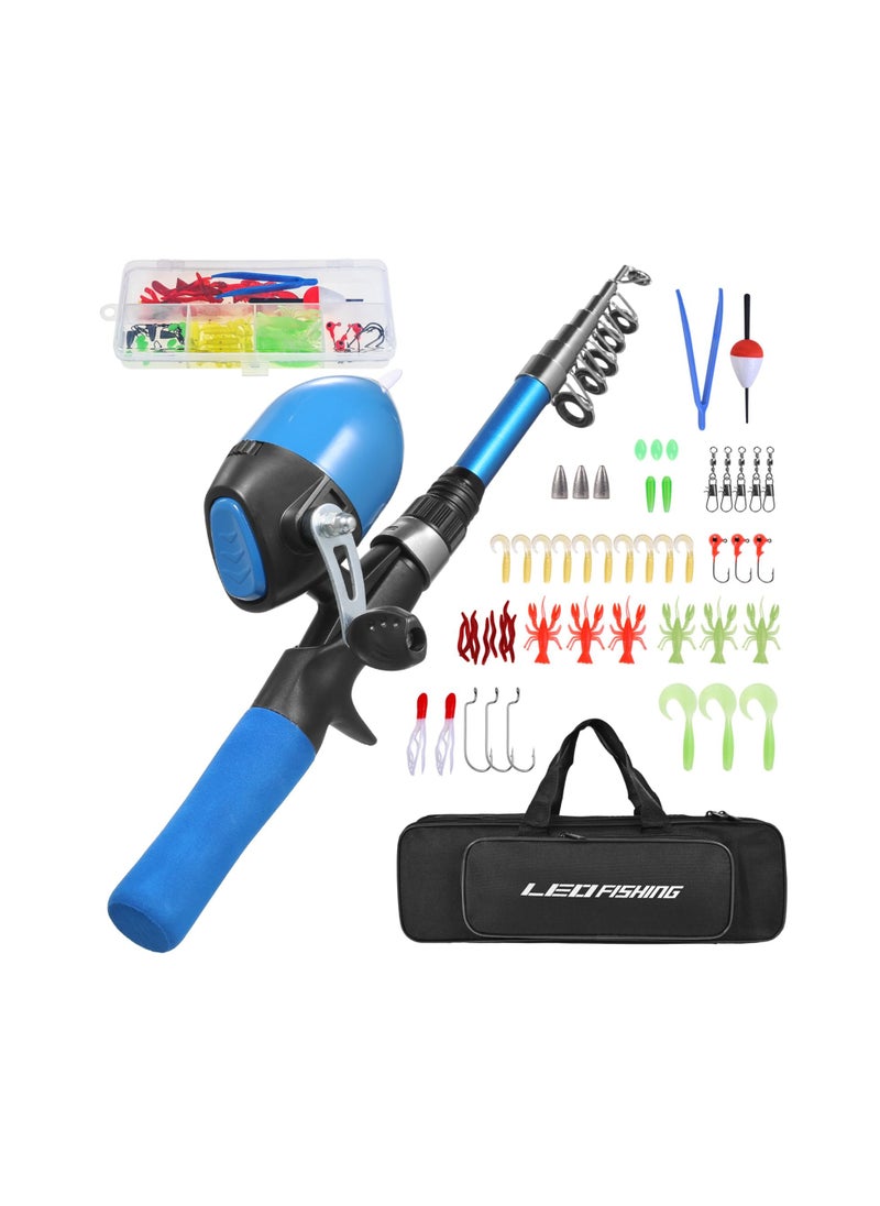 LEO Portable Telescopic Fishing Rod and Reel Combo for Kids Children Fishing Starter Kit Spincast Fishing Reel Fishing Pole Fishing Lures Jig Hooks Barrel Swivels Tackles  - Image 1