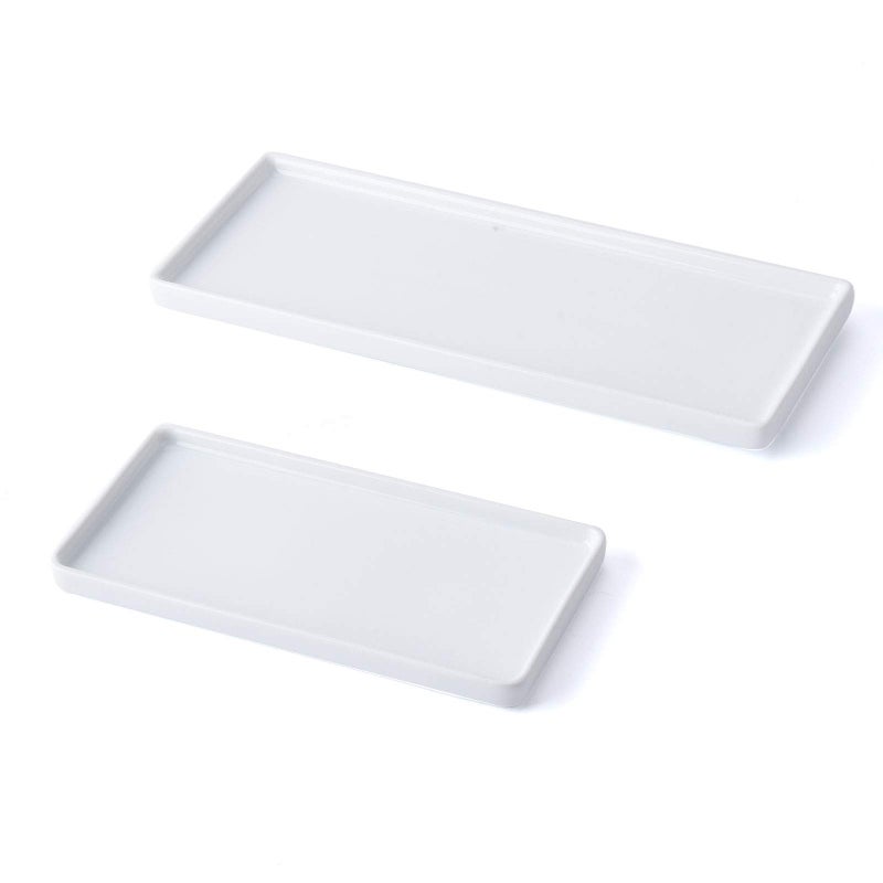 AUXSOUL 2 Pack White Bathroom Tray Ceramic Vanity Trays Sink Storage Bathtub Tray Organizer Rectangular Cosmetics Holder for Tissues Candles Towel Soap Countertop Towel Plant Jewelry2 Size
