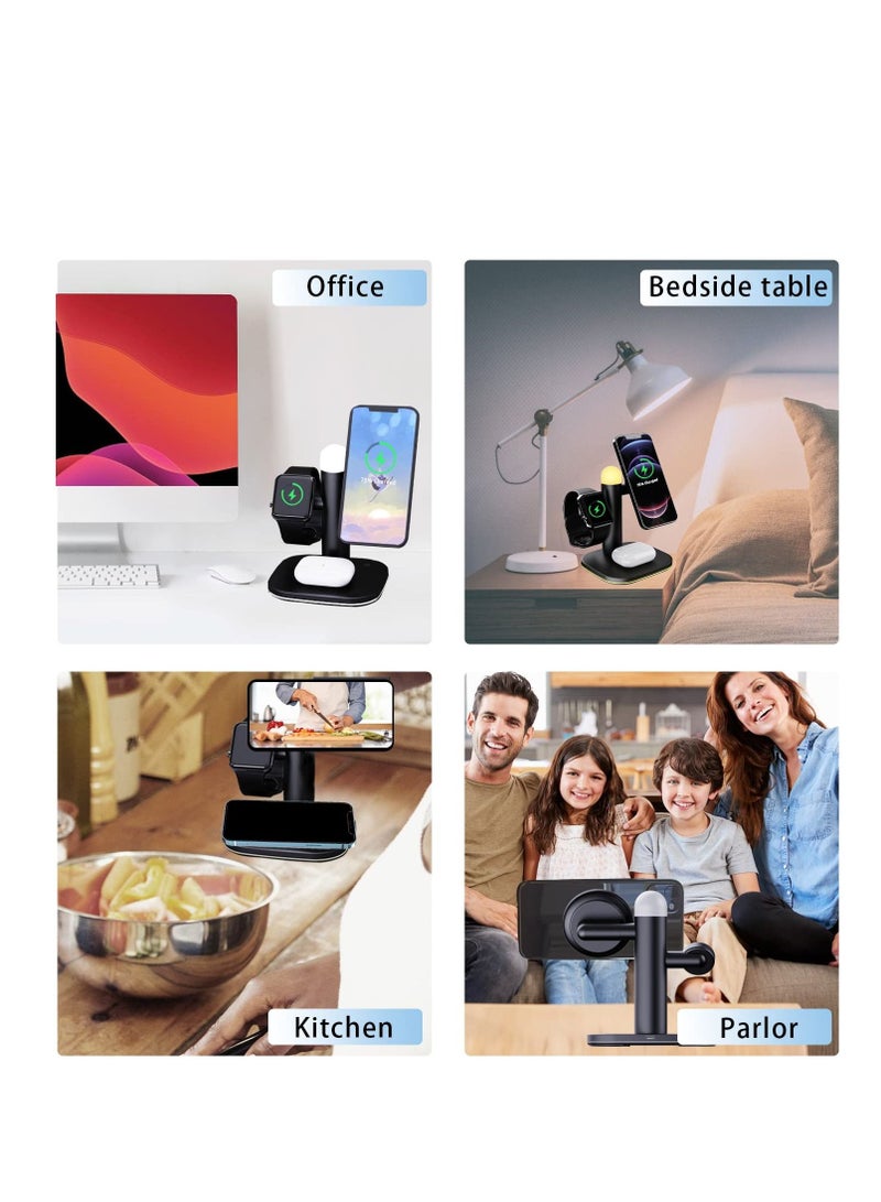 Excefore Magnetic Wireless Charger Stand, 4 in 1 Magnetic Charging Station for Apple, 15W Fast Magsafe Charger with Adjustable Night Light, for iPhone 13 -12 Series, for iWatch 7-2, for 3/2/Pro - Image 5
