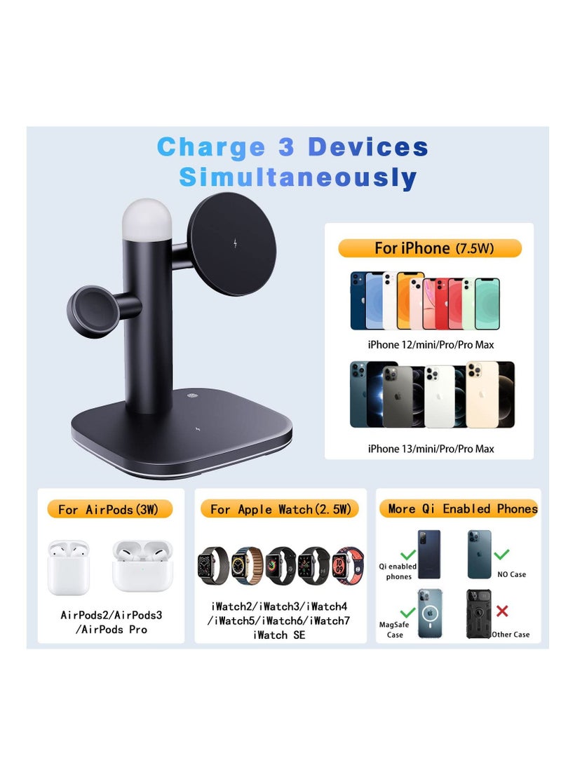 Excefore Magnetic Wireless Charger Stand, 4 in 1 Magnetic Charging Station for Apple, 15W Fast Magsafe Charger with Adjustable Night Light, for iPhone 13 -12 Series, for iWatch 7-2, for 3/2/Pro - Image 2