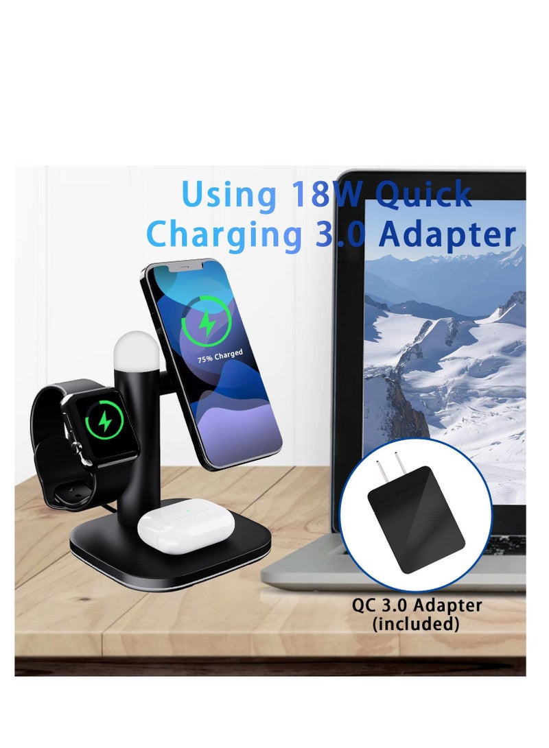 Excefore Magnetic Wireless Charger Stand, 4 in 1 Magnetic Charging Station for Apple, 15W Fast Magsafe Charger with Adjustable Night Light, for iPhone 13 -12 Series, for iWatch 7-2, for 3/2/Pro - Image 3