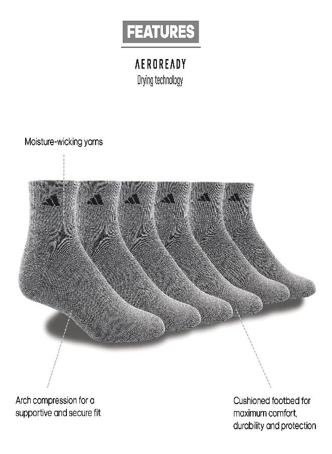 Adidas adidas Men's Athletic Cushioned Quarter Socks (with Arch Compression for a Secure fit (6-Pair), Heather Grey/Black, Large  - Image 2