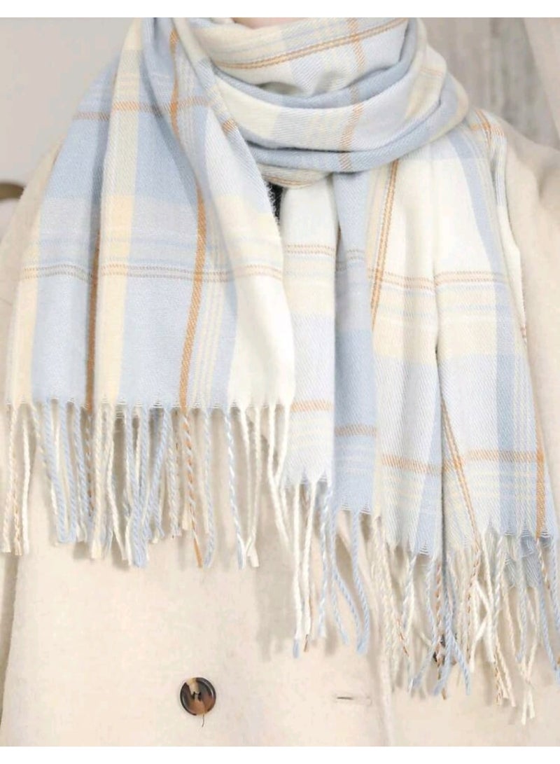 Shein 1pcMulti-color Grid Design Fringed Knitted Scarf For Warmth, Casual & Simple SHEIN - Image 1