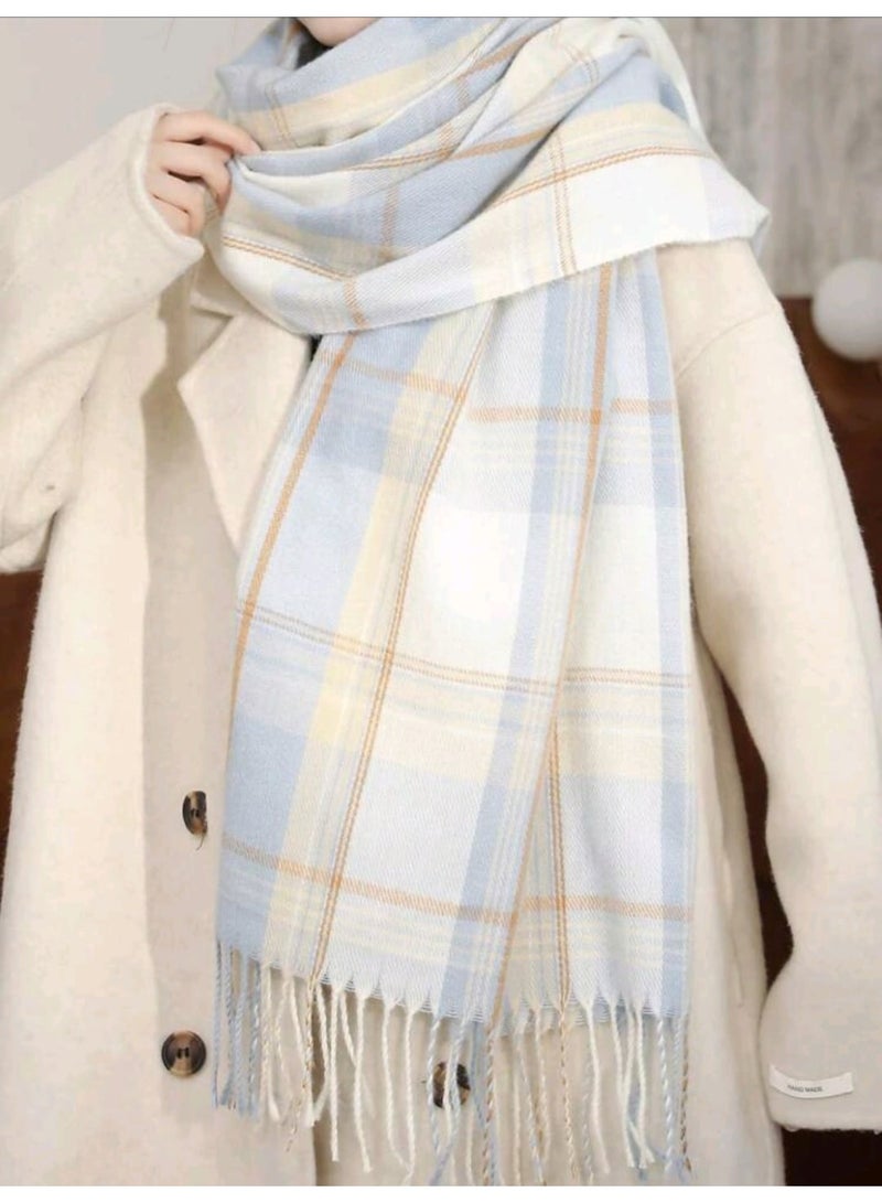 Shein 1pcMulti-color Grid Design Fringed Knitted Scarf For Warmth, Casual & Simple SHEIN - Image 2