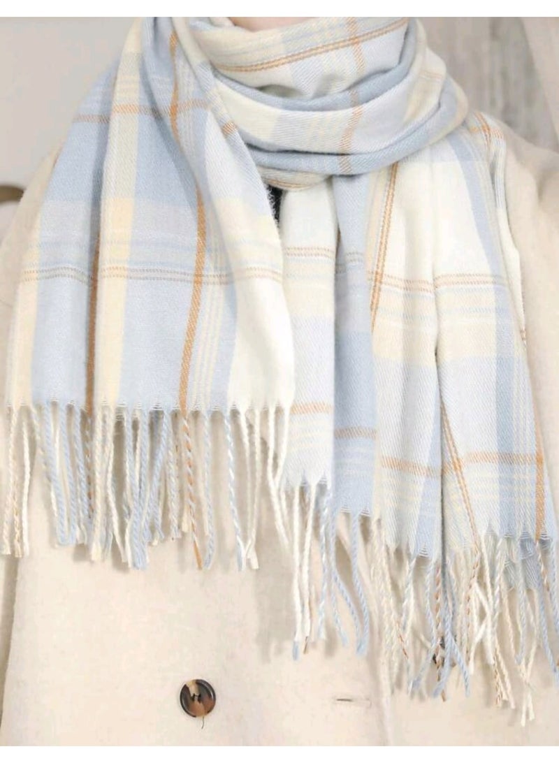 Shein 1pcMulti-color Grid Design Fringed Knitted Scarf For Warmth, Casual & Simple SHEIN - Image 3