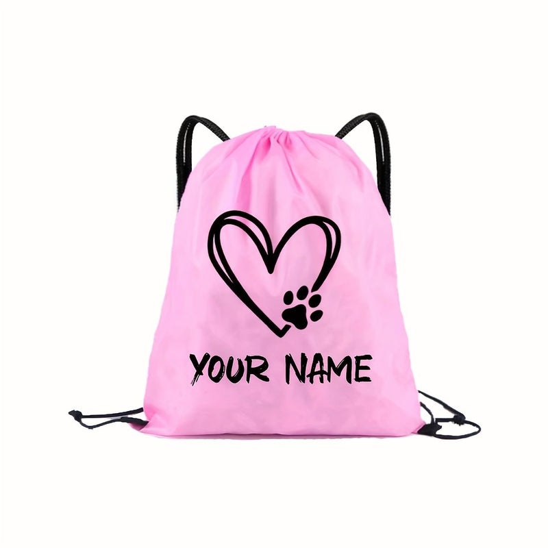 Personalized Sports Style Drawstring Backpack With Custom Heart Pattern White Machine Washable Reusable - Image 2