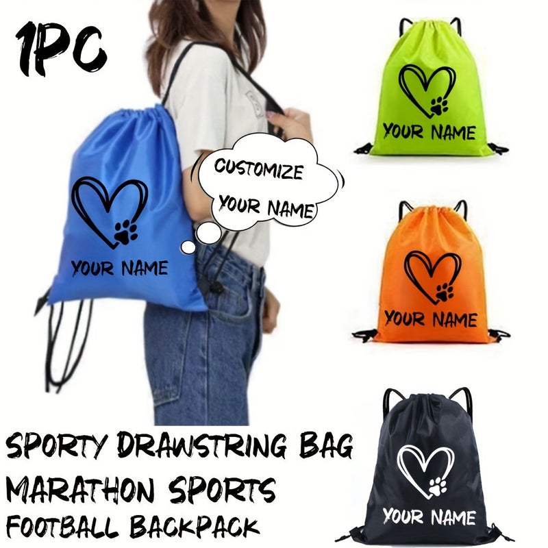 Personalized Sports Style Drawstring Backpack With Custom Heart Pattern White Machine Washable Reusable - Image 1