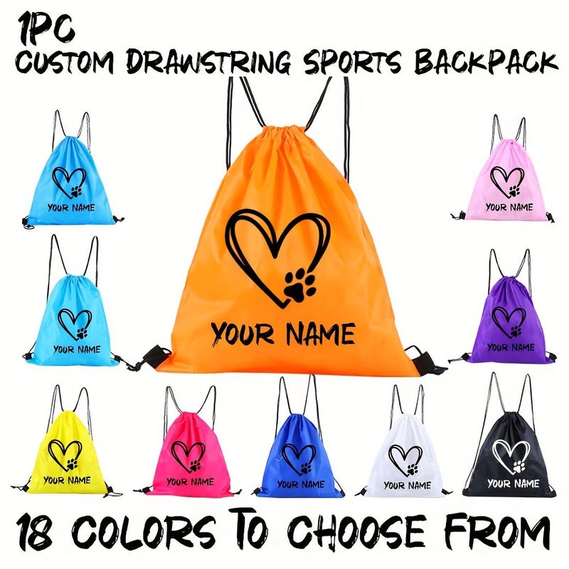 Personalized Sports Style Drawstring Backpack With Custom Heart Pattern White Machine Washable Reusable - Image 3