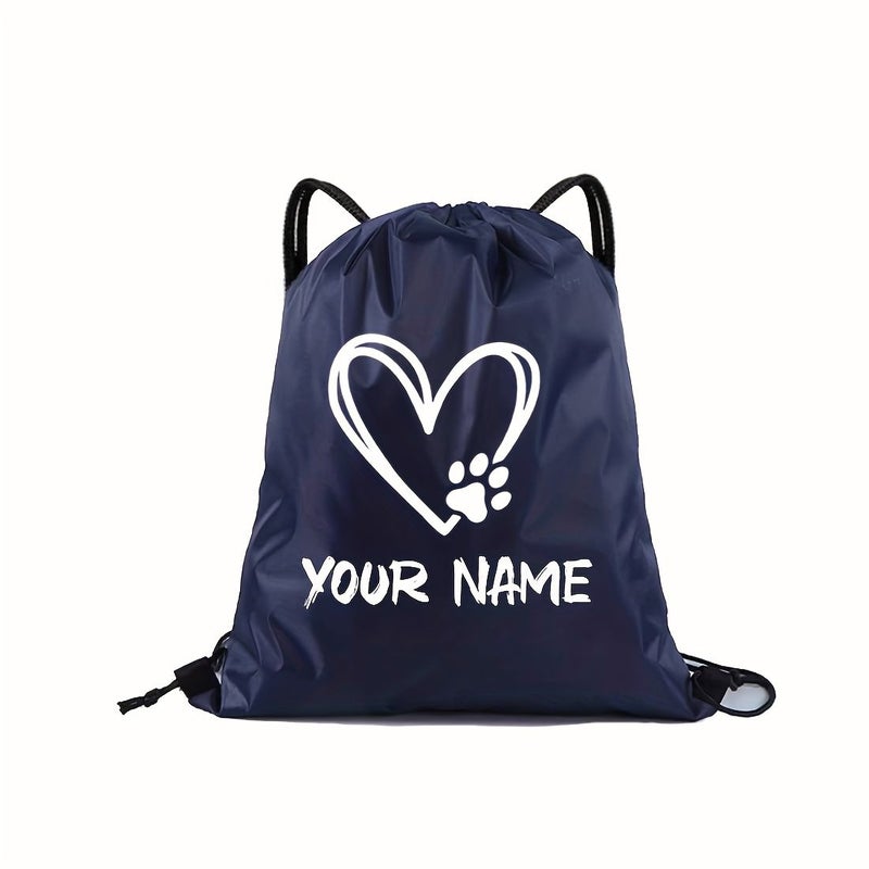 Personalized Sports Style Drawstring Backpack With Custom Heart Pattern White Machine Washable Reusable - Image 5
