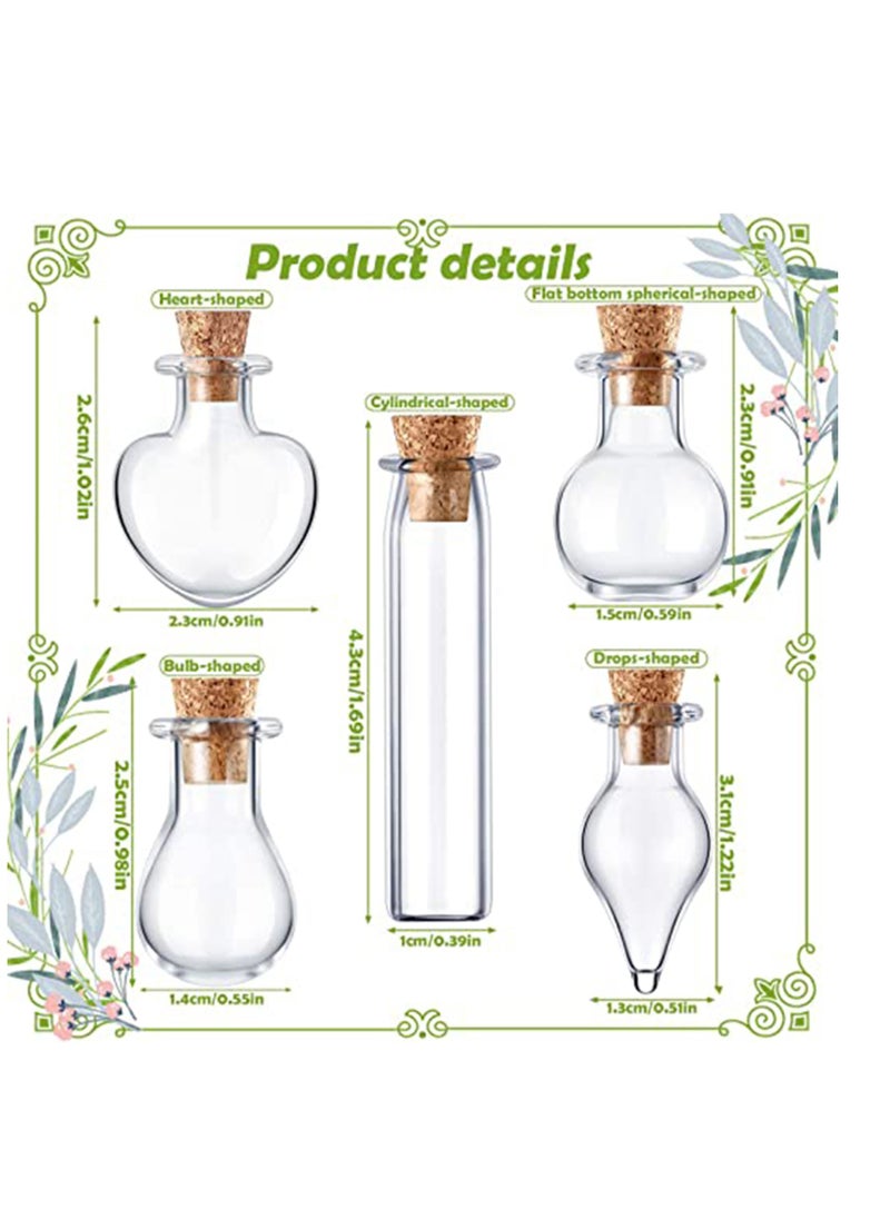 Excefore - Small Mini Glass Bottles Tiny Jars With Cork Stoppers 5 Shapes Tiny Wishing Drifting Bottle for Wedding Party DIY Decoration Bead Containers Arts and Crafts DIY Projects Geometric Shape 50 Pieces - Image 1