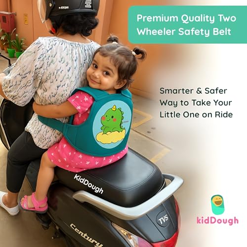 KidDough Baby Safety Belt for Kids | Two Wheeler Bike/Scooty Belt for Kids Safety, Child Harness Safety Belt with Adjustable Baby Carrier for Toddlers & Baby (Cartoon Green) - Image 2