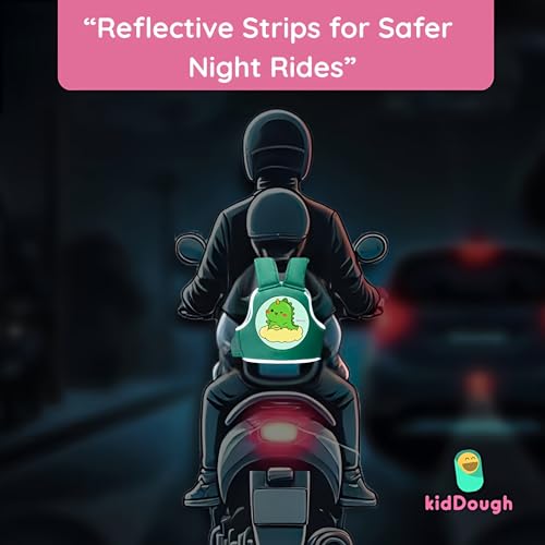 KidDough Baby Safety Belt for Kids | Two Wheeler Bike/Scooty Belt for Kids Safety, Child Harness Safety Belt with Adjustable Baby Carrier for Toddlers & Baby (Cartoon Green) - Image 5