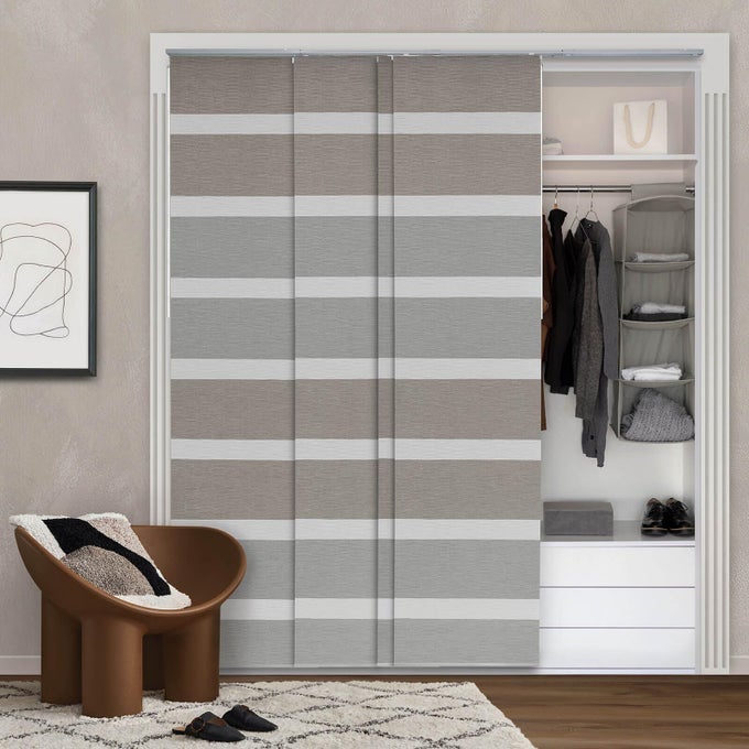 ADJUSTABLE VERTICAL BLINDS 45886 W UP TO 96 H EXTENDABLE TRACK FOR SLIDING PATIO DOORS TRIMMABLE WOVEN PANEL CURTAINS LIMESTONE