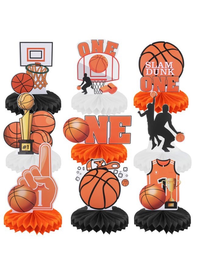 RANERVZ 9 Pack Basketball Honeycomb Centerpieces First Birthday Party Table Decorations Basketball Table Topper Sign Decors Tabletop Centerpieces for One Birthday Baby Shower Gameday Tailgate Party Supplies - Image 1