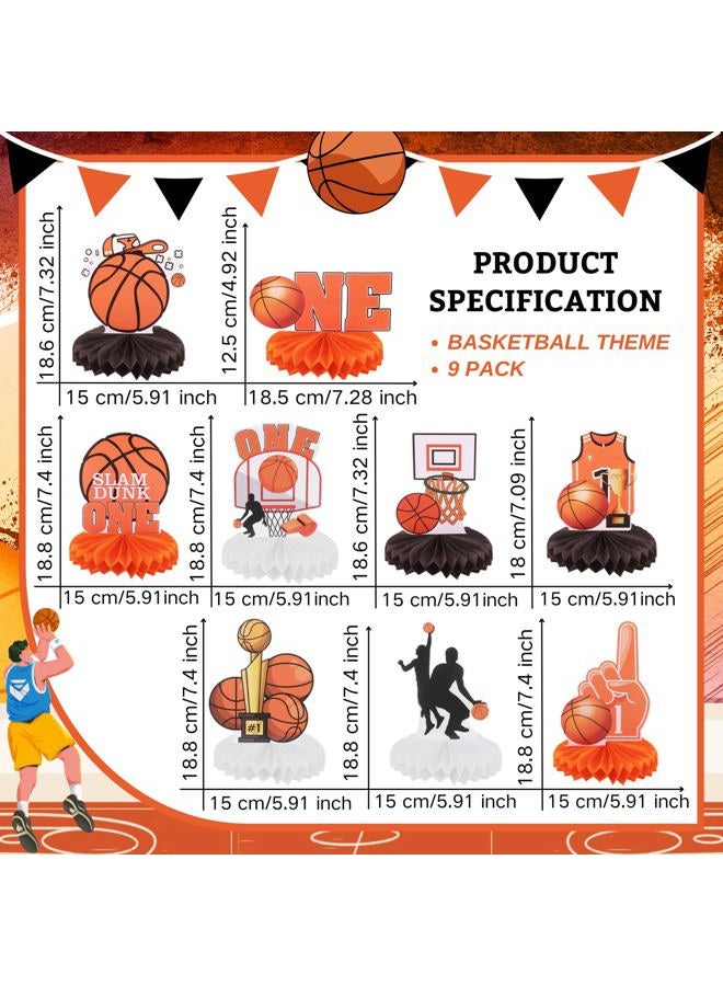 RANERVZ 9 Pack Basketball Honeycomb Centerpieces First Birthday Party Table Decorations Basketball Table Topper Sign Decors Tabletop Centerpieces for One Birthday Baby Shower Gameday Tailgate Party Supplies - Image 2
